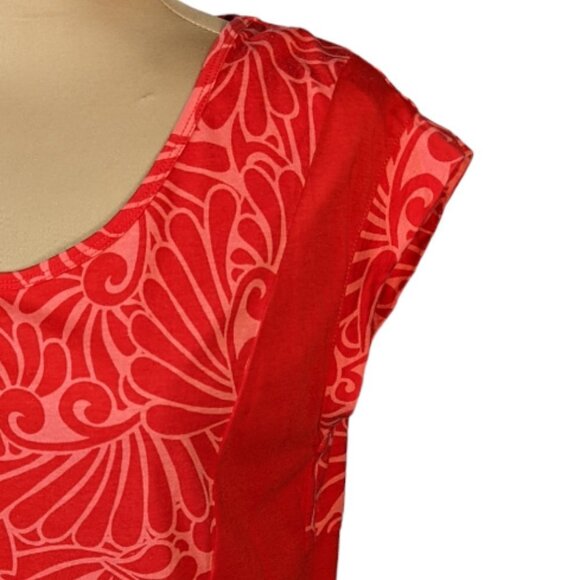 LIZ CLAIBORNE Scoop Neck Cap Sleeve T-Shirt Red and Orange Pattern Size Large - Picture 4 of 10